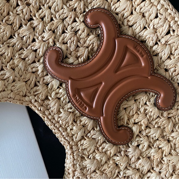 CELINE CLASSIC PANIER HOBO BAG IN RAFFIA AND CALFSKIN WICKER TAN STRAW SUMMER - Picture 12 of 14